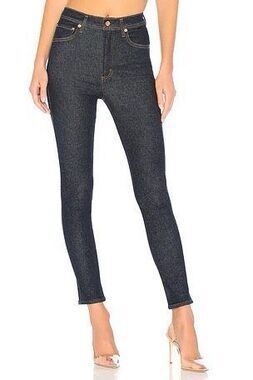 AGOLDE Roxanne High Rise Skinny Boot Jeans Crop Dark Blue Solid Wash Size 25